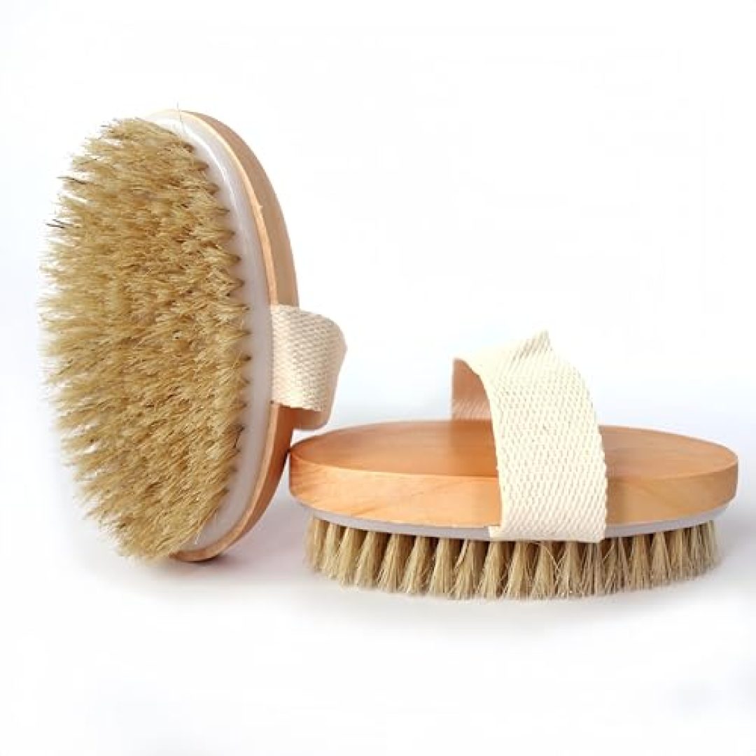 2 Pcs Dry Brushing Body Brush,Natural Bristle Exfoliating Body Scrubbers for Dead Skin,Cellulite,Lymphatic Drainage and Improve Blood Circulation
