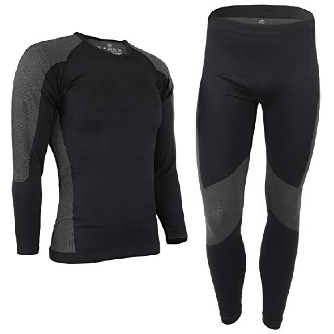 ALPIDEX Functional Wear Thermal Underwear Men Ski Breathable Quick Drying Clothing Warm Base Layer Mens Cold Weather Set Long Johns Top Bottom, Size:l/xl, Colour:Black-Grey