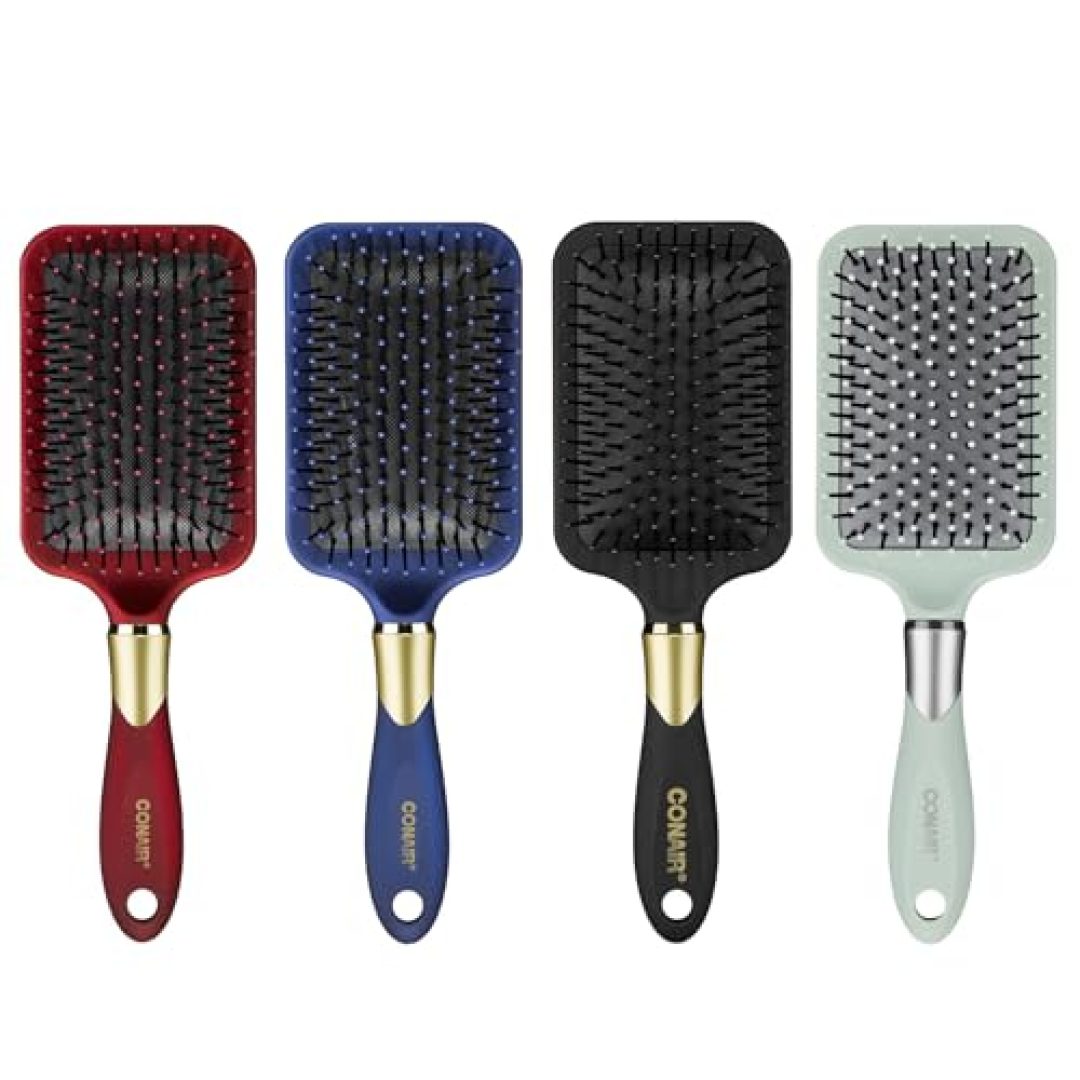Conair Velvet Touch Paddle Cushion hair brush - Detangling hairbrush - curly or straight styles - men or women - detangler - features soft touch handle - Colors at Random