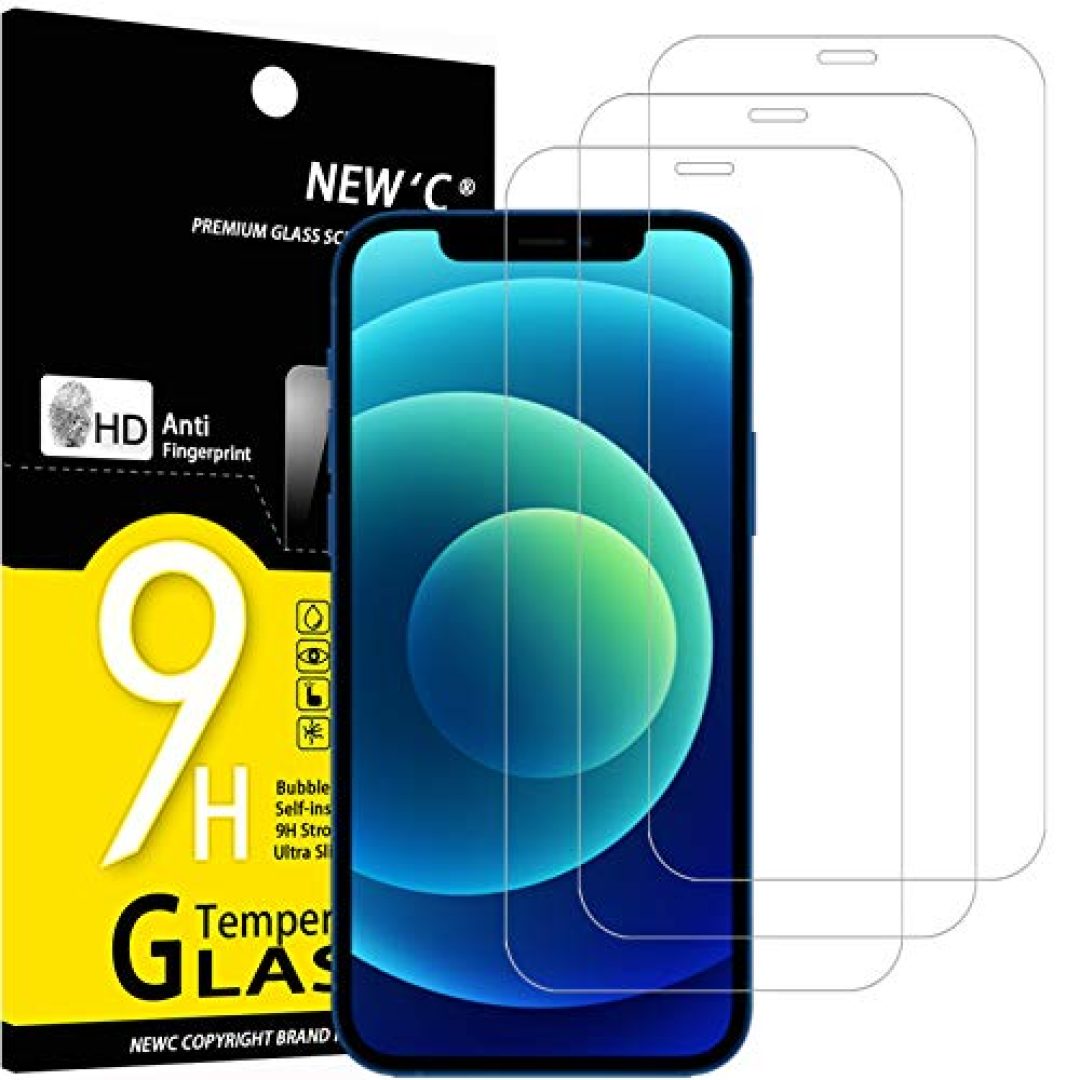 NEW'C 3 Pack Designed for iPhone 12,iPhone 12 Pro Screen Protector (6.1"), Tempered Glass, Case Friendly Bubble Free Ultra Resistant