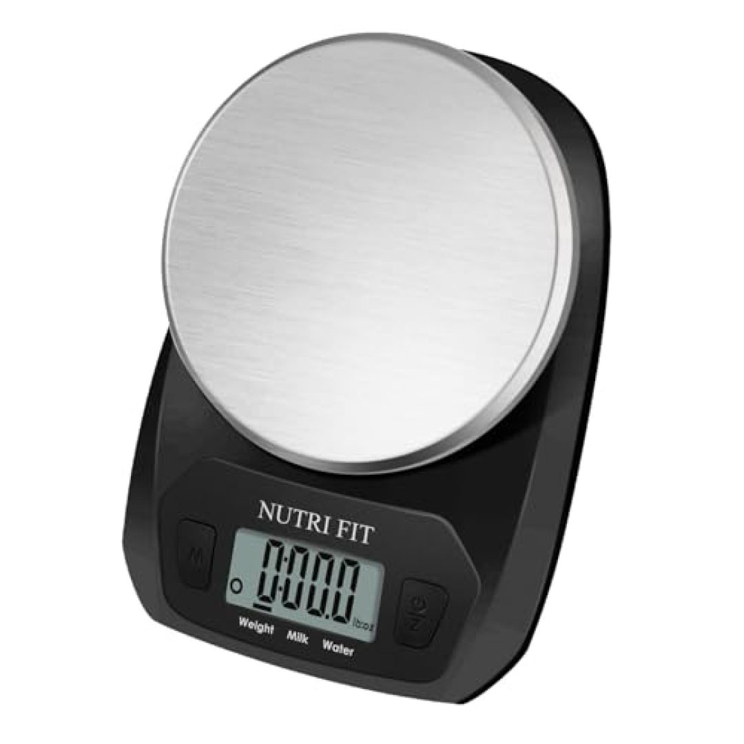 NUTRI FIT Digital Food Scale Small Kitchen Scales Weight in Grams and OZ for Cooking Baking Weight Loss, Stainless Steel Tare & Backlit LCD Display, Black
