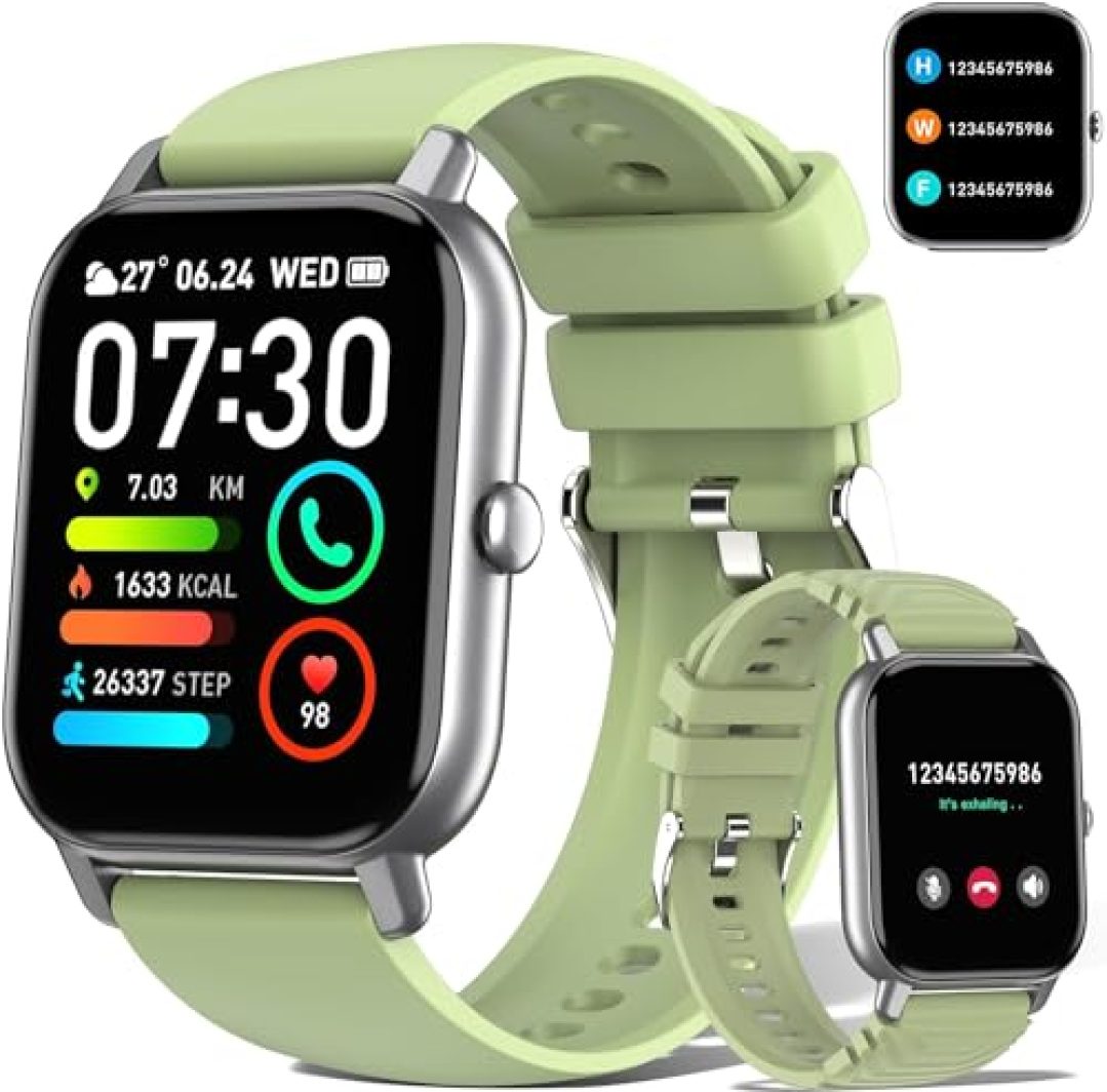 Smart Watch for Men Women (Answer/Make Call), 1.85" HD Screen Smartwatch with Heart Rate Sleep Monitor Pedometer, 112 Sports Mode Fitness Watch, IP68 Waterproof Fitness Tracker for Android iOS, Green